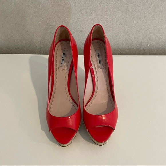 🇮🇹 MiuMiu very high heels red patent pumps open-toe - Picture 4 of 9